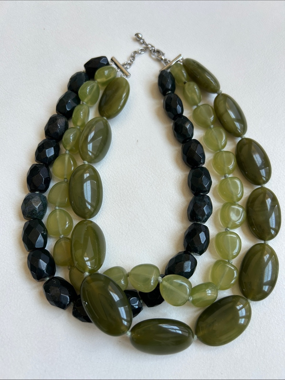 Olive Green and Black Multi-Strand Bead Necklace
